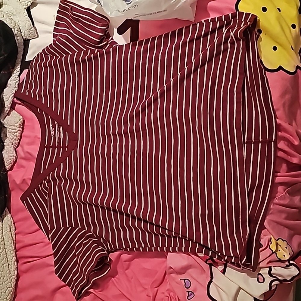 Burgundy Horizontal stripped v neck shirt
